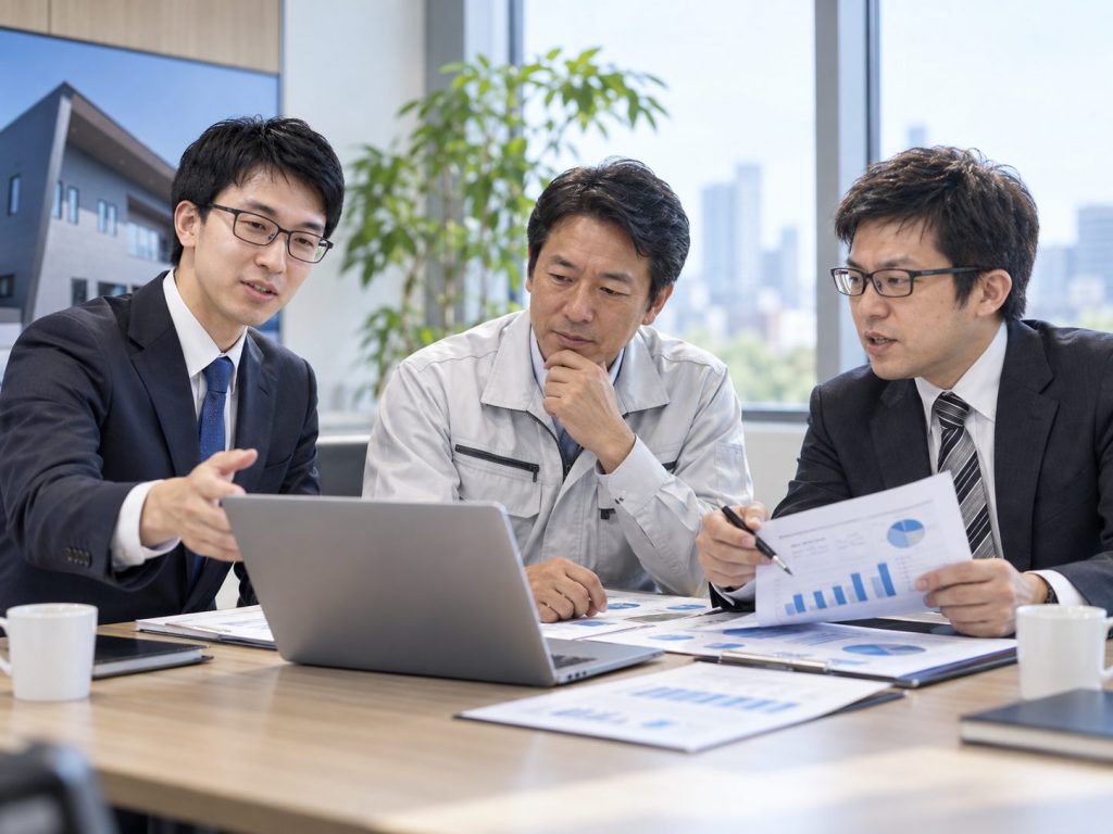 塗装会社の経営支援をイメージした打ち合わせ風景