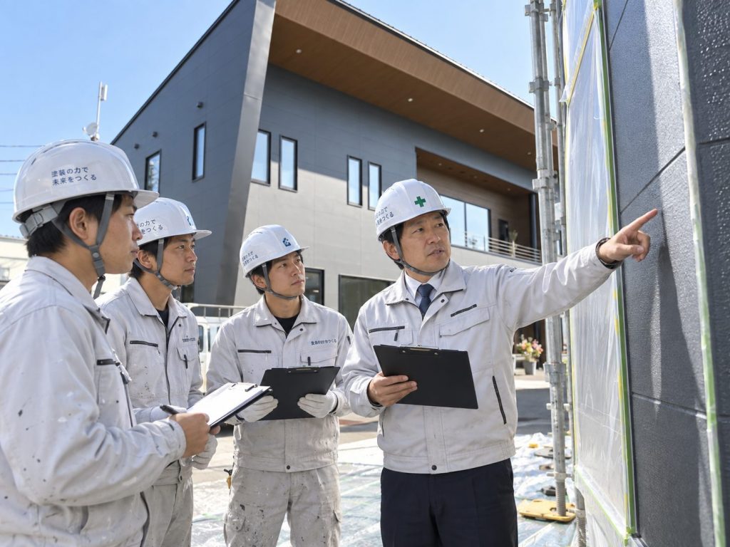 塗装現場での施工技術指導をイメージした風景